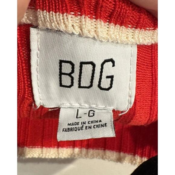 BDG Urban Outfitters Large Red Ribbed Kiara Mock Neck Long Sleeve Top Open Back - Picture 7 of 11
